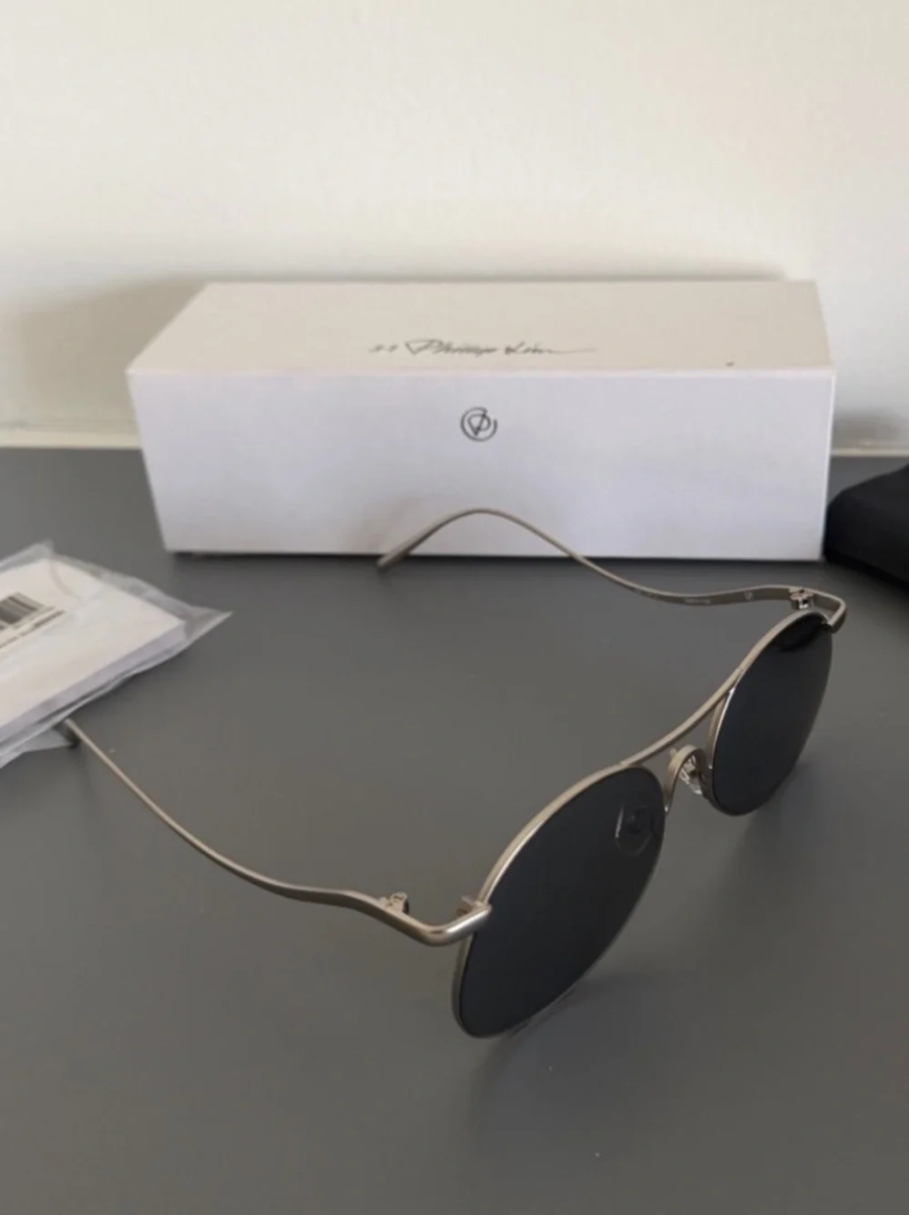 3.1 Phillip Lim x Linda Farrow PL177 Titanium White Gold Aviator Sunglasses Set